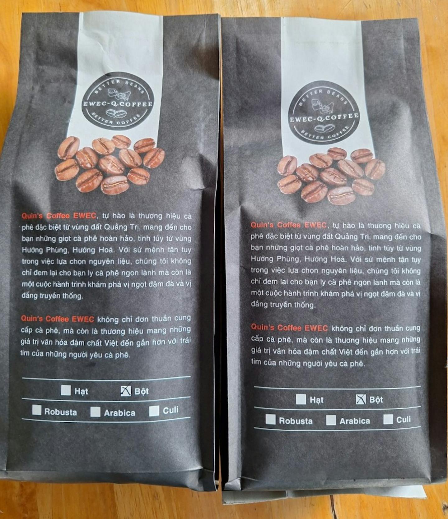 Sản phẩm cà phê hạt đóng gói của EWEC - Q. Coffee